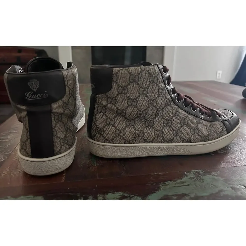 AUTHENTIC GUCCI BROOKLYN SNEAKERS BEIGE EBONY 322733 GG SZ 8.5 (fits USA 9.5)